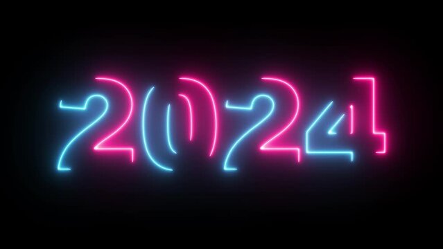 4K neon lights form the words "2024," glowing on a black background.