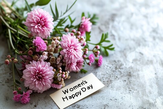 Happy Womens Day with spring flowers background International Womens Day concept March 8 Happy Mother`s Day greeting design