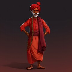 Obraz premium Vector Cartoon Illustration: Indian Man in Traditional Attire
