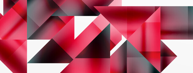 Vivid abstraction unfolds. Triangles in seamless harmony, composing dynamic geometric backdrop. Interplay of angles and hues forms captivating tapestry, evoking modernity and artistic allure