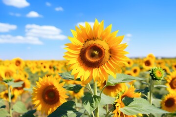 Fototapeta premium Vibrant Sunflower Field Under a Bright Blue Sky