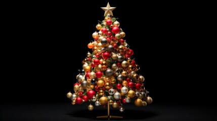 a visual masterpiece, featuring a Christmas tree composed of intricate Christmas balls and decorations, isolated on a clear PNG background