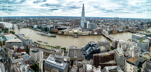 Panorama View Of London From Sky Garden With River Thames, London Tower And Towerbridge In The...