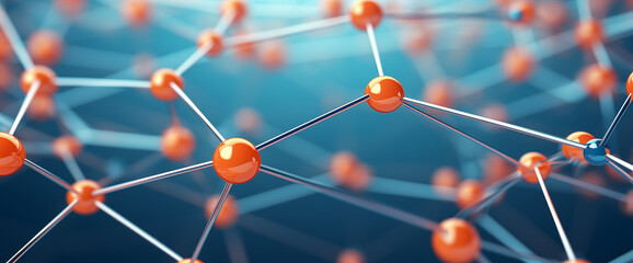 Abstract network connection with blue and orange nodes - obrazy, fototapety, plakaty