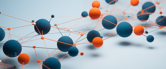 Abstract molecular network with orange and blue spheres