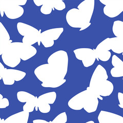 Vector illustration with flying butterflies. Summer background with butterflies silhouette. Seamless pattern