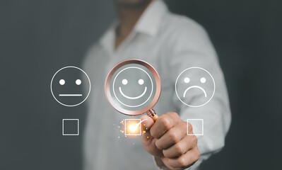 Customer satisfaction rating Service quality surveys leading to business reputation ratings, smiley...
