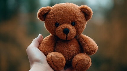 hand hold brown toy bear