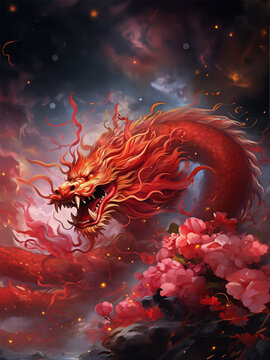 Traditional Chinese Dragon, Chinese New Year. Celebrating Year of Dragon and Lunar New Year 2024