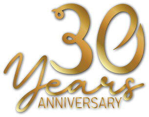 Fototapeta premium 30 year Golden anniversary symbol. Anniversary template design concept for birthday celebration event, invitation card, greeting card, banner, poster, flyer, book cover. Vector illustration