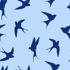 Vector illustration with flying swallows. Seamless pattern with birds. Martin bird