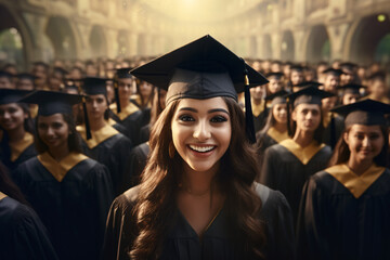 A female College student smiling and celebrating at her graduation ceremony