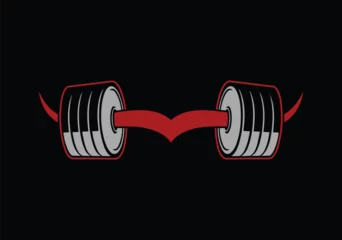 Foto op Plexiglas Barbell hanging on Strong bull horn gym  logo for T-shirts © Rj