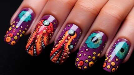 Nails in octopus pattern
