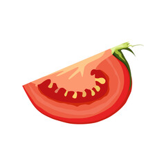 Tomato isolated on a white background. Delicious ripe tomato whole and pieces. Flat style, cartoon design