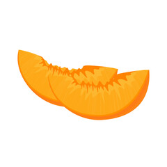 Peach isolated on a white background. Delicious ripe peach whole and pieces. Flat style, cartoon design