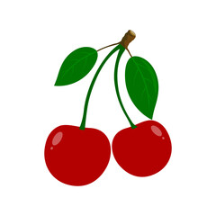 Cherry isolated on white background. Delicious ripe berries flat style, vegetables cartoon design