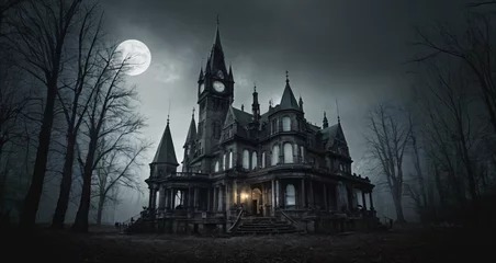 Fotobehang church in the night,Gothic mansion, A dark and gloomy gothic style mansion or church under a starry sky. The mansion has many spires,Generative AI © Creative Catalog