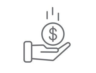 Dollar drop in hand icon. Save money icon. Vector illustration. - obrazy, fototapety, plakaty