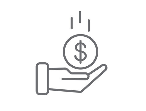 Dollar drop in hand icon. Save money icon. Vector illustration.