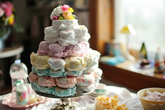 The cake is made of diapers.