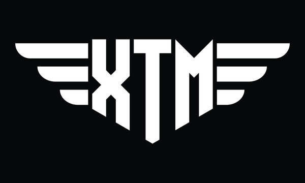 XTM three letter logo, creative wings shape logo design vector template. letter mark, word mark, monogram symbol on black & white.