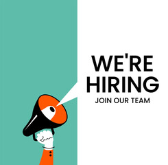 Join our team concept. WE'RE HIRING banner. Open Recruitment Creative Ad.Looking for Talents Advertising. Job Vacancy Design. Recruitment Concept.