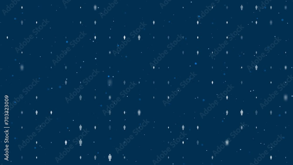 Poster template animation of evenly spaced man symbols of different sizes and opacity. animation of transpa
