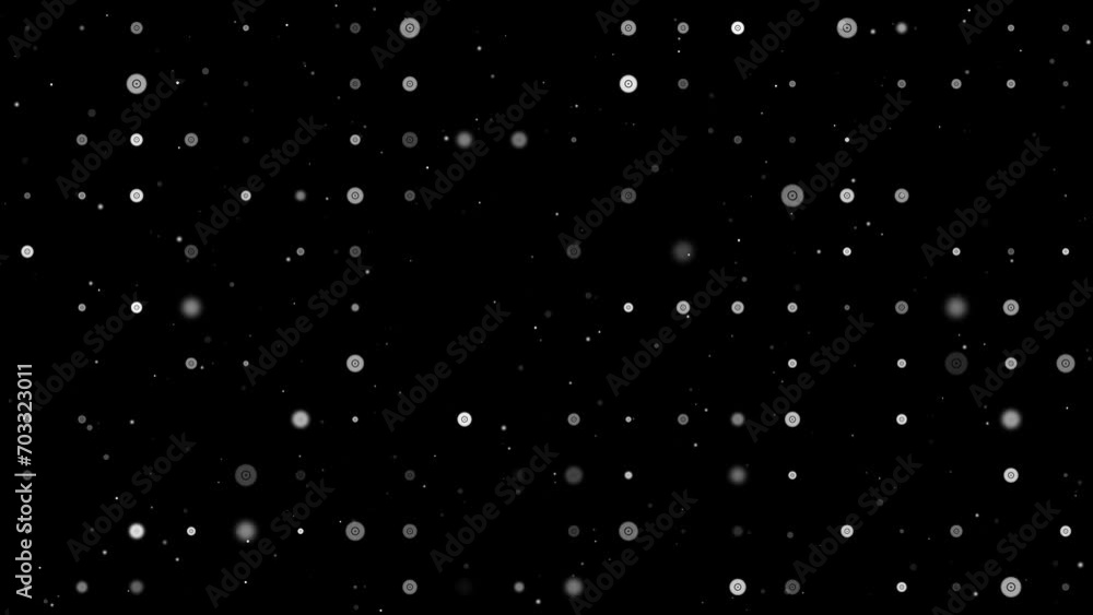 Poster template animation of evenly spaced gramophone record symbols of different sizes and opacity. animat