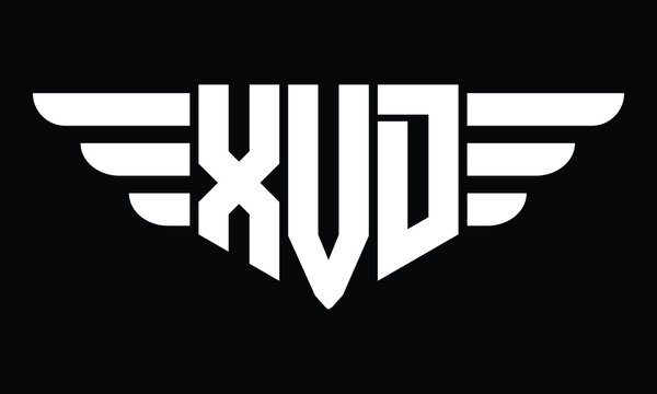 XVD three letter logo, creative wings shape logo design vector template. letter mark, word mark, monogram symbol on black & white.