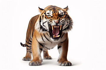 Angry tiger roaring on white background