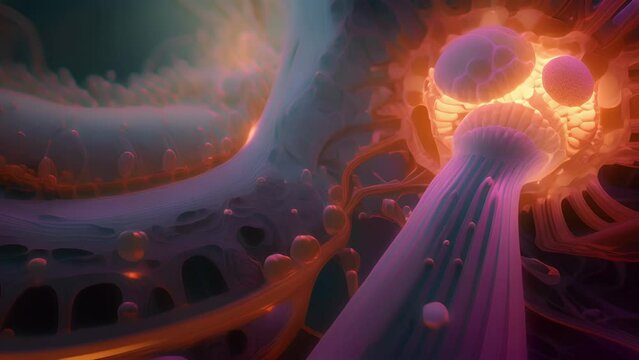 A dynamic expressionist view of the primitive gut tube formation, illuminating the inception of the digestive system.