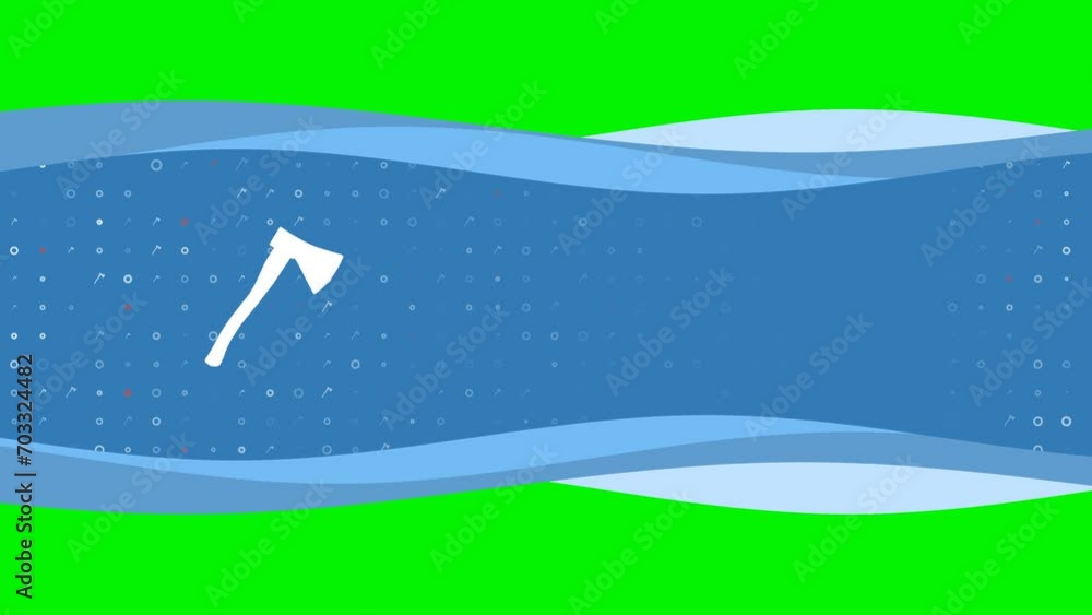 Poster animation of blue banner waves movement with white ax symbol on the left. on the background there ar