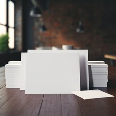 White empty business cards mockup on table Generative AI