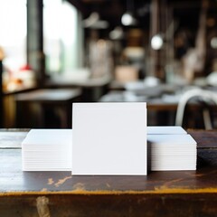 Fototapeta premium White empty business cards mockup on table Generative AI