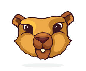 Cute groundhog. Marmot head. Happy groundhog day. Vector illustration. Hand drawn cartoon clip art with outline. Isolated on white background