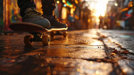 Photograph of boy playing on a skateboard.