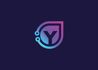 Letter Y Technology vector monogram logo design template. Letter Y molecule, Science and Bio technology Vector logo