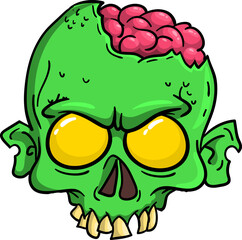 Obraz premium Cartoon funny green zombie character design with scary face expression. Halloween vector. Great for package design or party decoration