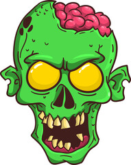 Cartoon funny green zombie character design with scary face expression. Halloween vector. Great for package design or party decoration