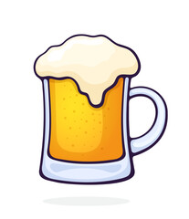 A mug of beer with foam. Glass of alcohol drink. Vector illustration. Hand drawn cartoon clip art with outline. Isolated on white background