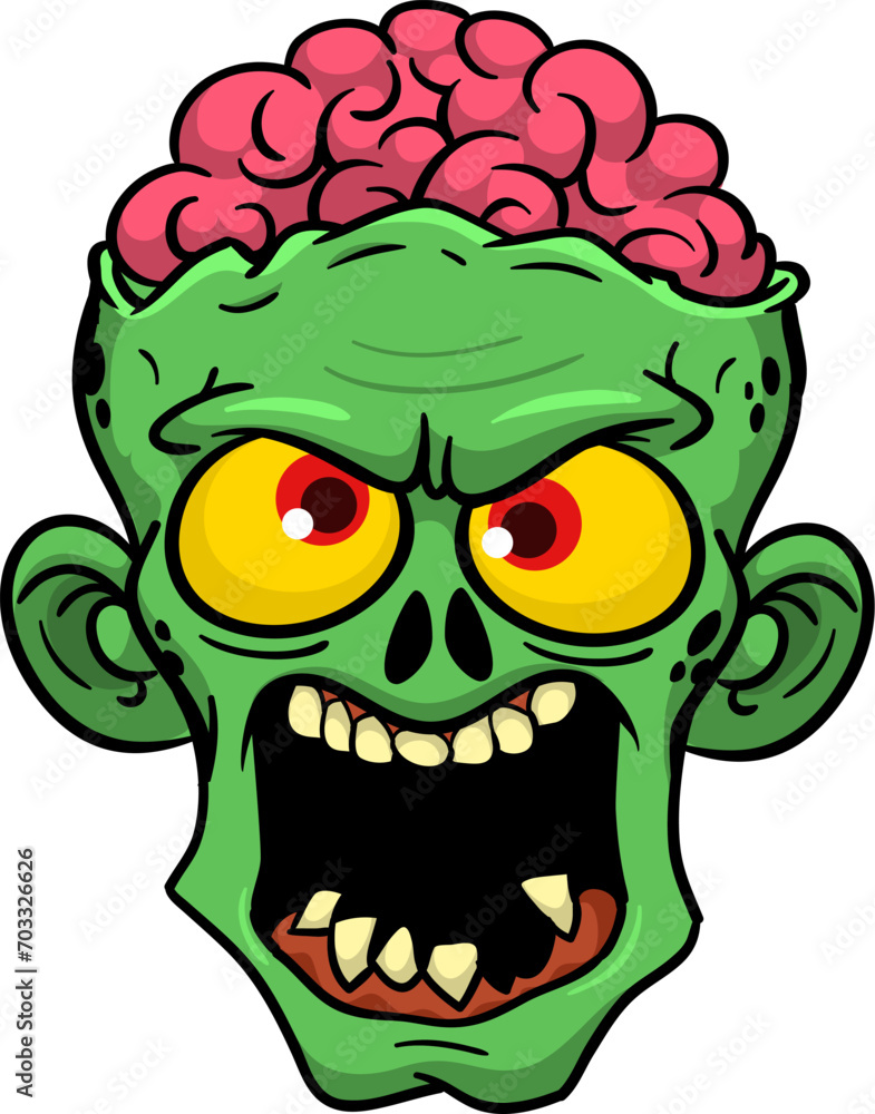 Wall mural Cartoon funny green zombie character design with scary face expression. Halloween vector. Great for package design or party decoration - Wall murals