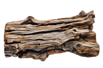 Firewood log, tree trunk cut section isolated on transparent png background, Natural brown wooden cracks.