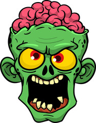 Cartoon funny green zombie character design with scary face expression. Halloween vector. Great for package design or party decoration