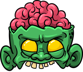 Cartoon funny green zombie character design with scary face expression. Halloween vector. Great for package design or party decoration