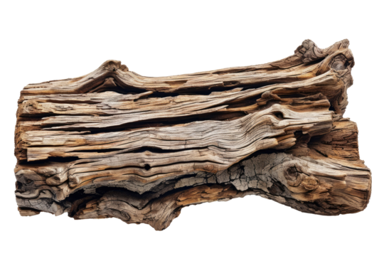 Firewood log, tree trunk cut section isolated on transparent png background, Natural brown wooden cracks.