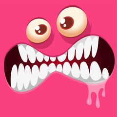 Funny cartoon monster face. Illustration of cute and scary monster expression. Halloween design. Vector isolated