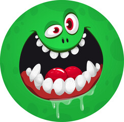 Cartoon funny monster face expression with mouth opened. Vector illustration for Halloween party decoration or package design