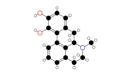 apomorphine molecule, structural chemical formula, ball-and-stick model, isolated image apokyn