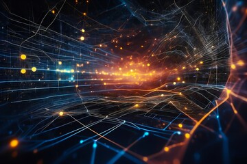 Digital Web. Abstract Digital Technology Background with Connecting Dots and Lines. Network Tunnel Concept. 